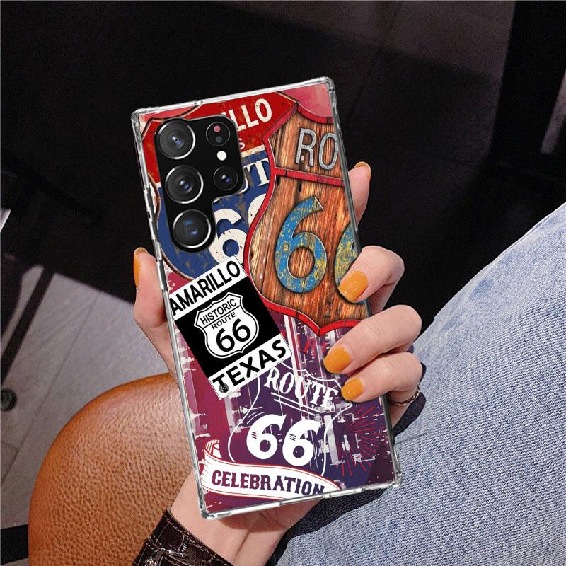 America Route 66 Phone Case For Samsung Galaxy S24 S25 Edge S26 Ultra S23 S22 S21 Plus S20 FE + Personalized Print Cover Galaxy