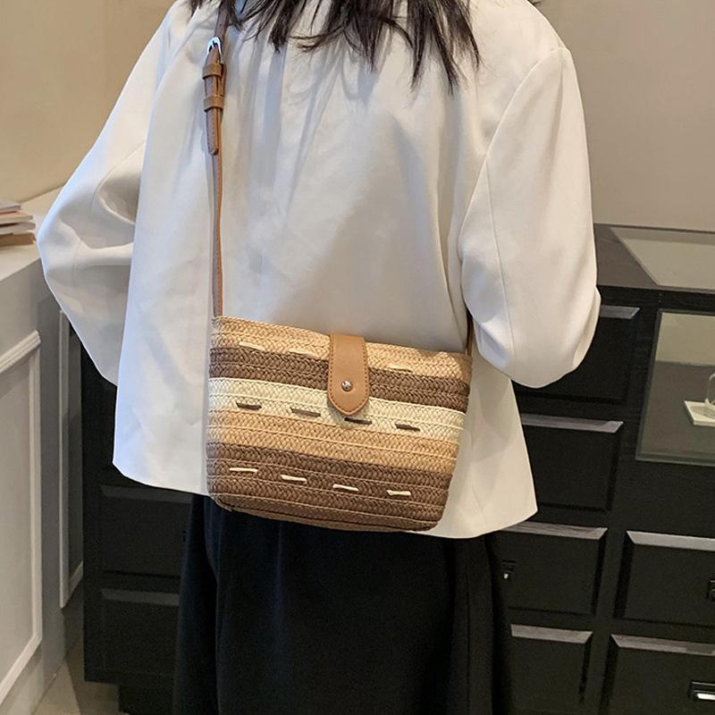 Yogodlns Летняя пляжная плетеная сумка через плечо, соломенная плетеная сумка через плечо, сумка из рафии, дорожная сумка-саквояж из ротанга ручной работы в стиле бохо