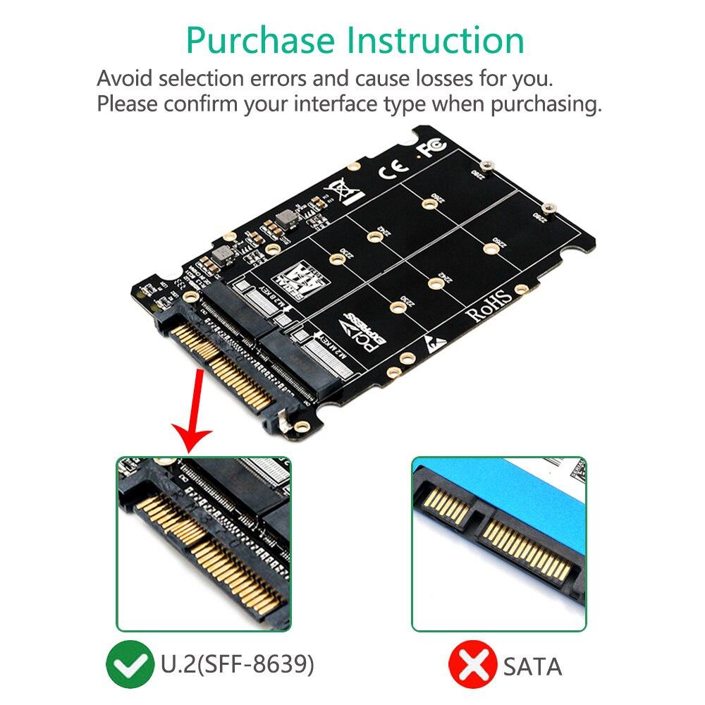 M.2 SSD To U.2 Adapter 2in1 M.2 NVMe and SATA-Bus NGFF SSD To PCI-e U.2 SFF-8639 Adapter PCIe M2 Converter for Desktop Computers