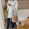 Summer Handmade Crossbody Bag for Women Beach Weaving Drawstring Straw Bucket Shoulder Bag