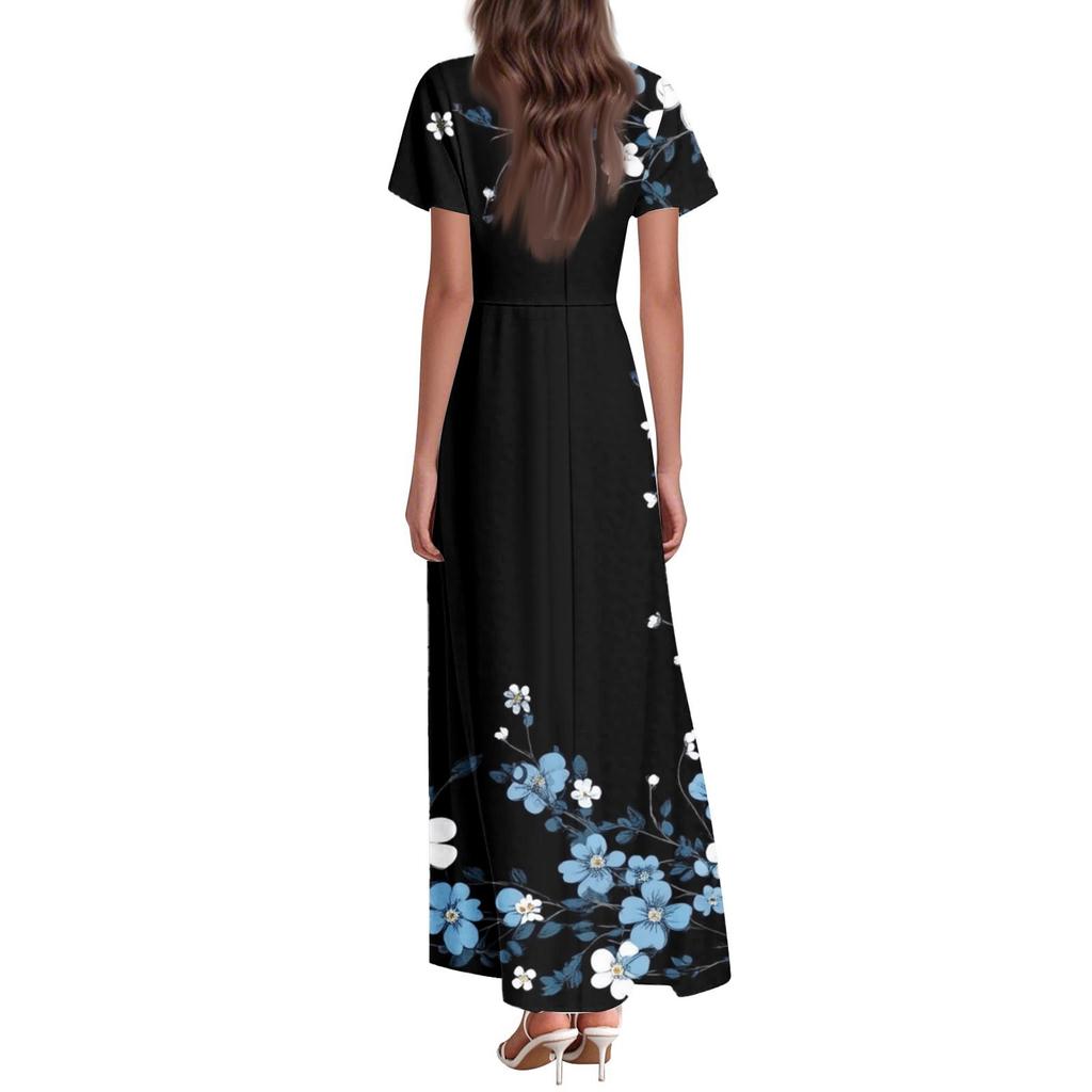 Женское летнее повседневное модное ретро-платье с цветочным принтом и коротким рукавом