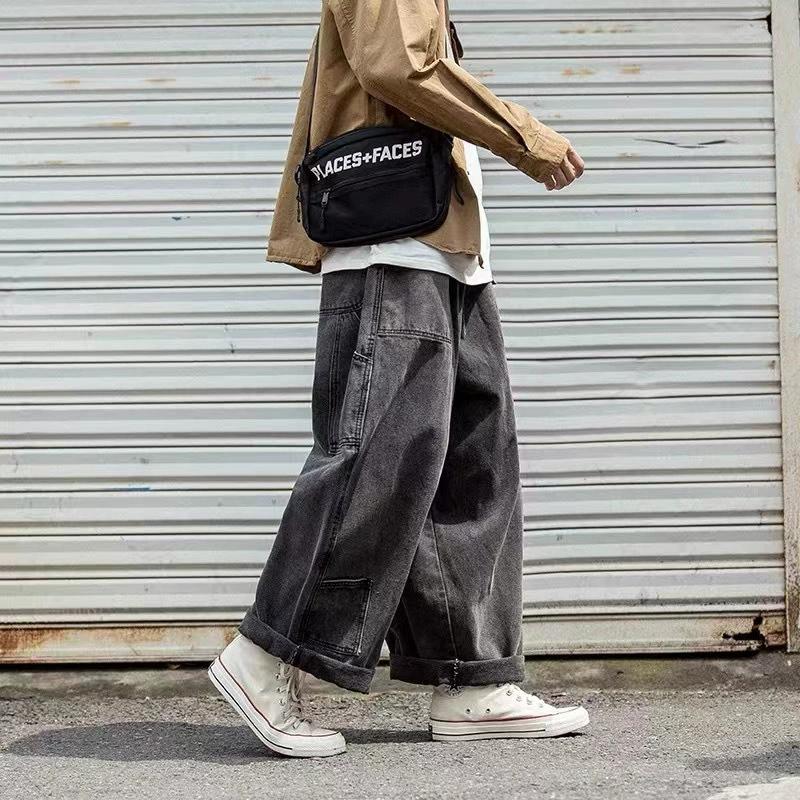 Men's Seasonal Denim Wide Leg Pants Workwear Casual Trousers