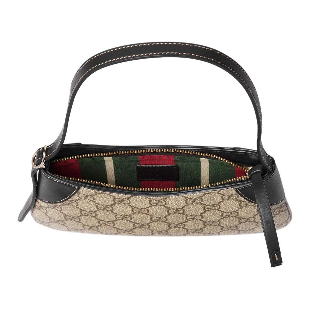 Gucci Сумка через плечо с логотипом GG, регулируемым ремнем, застежкой-молнией, из покрытого канваса с кожаной вставкой