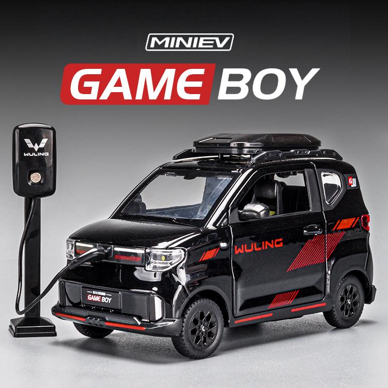 1/24 WuLing MINI EV GAME BOY Alloy Car Diecasts & Toy Vehicles Car Model Sound and Light Pull Back Car Toys for Kids Gifts