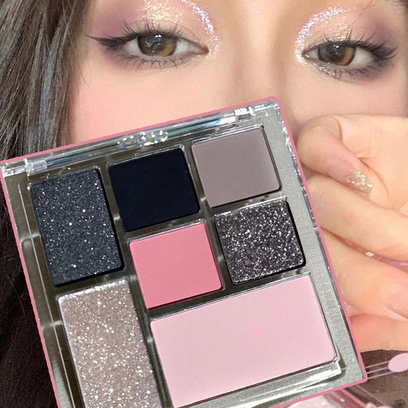 1 шт. розовый, черный цвет, мерцающая палитра теней для век, блестящие блестки, блестящие тени для век, пигменты для глаз, тысячелетний стиль, палитра для макияжа для девочек, WBL