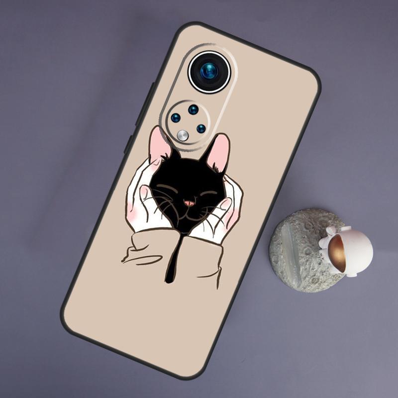 Милый чехол с изображением черного кота для Huawei Honor Magic 5 Lite 70 50 X8 X9 a P20 P30 P40 P50 P60 Pro P Smart Nova 9 5T