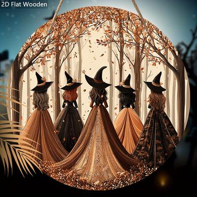 Деревянная табличка на Хэллоуин с узором ведьм - Очаровательная декоративная табличка и таблички - Идеальный декор для входной двери - Декор на Хэллоуин