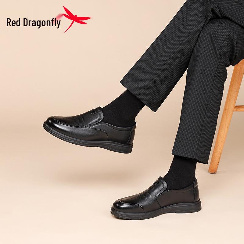 Мужские зимние повседневные кожаные слипоны Red Dragonfly с меховой подкладкой