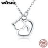 WOSTU Hot Fashion 100% 925 Sterling Silver Lovely Cat Exquisite Women Pendant Necklace