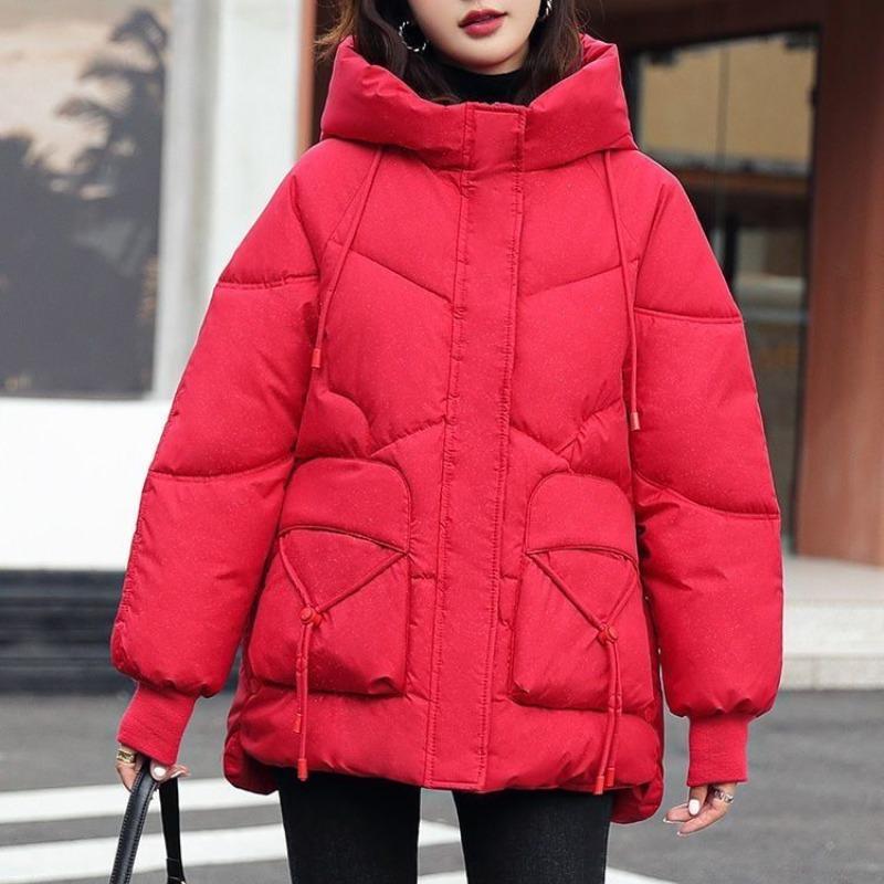 Зимняя женская теплая толстая куртка с капюшоном, повседневная свободная куртка с хлопковой подкладкой, верхняя одежда средней длины