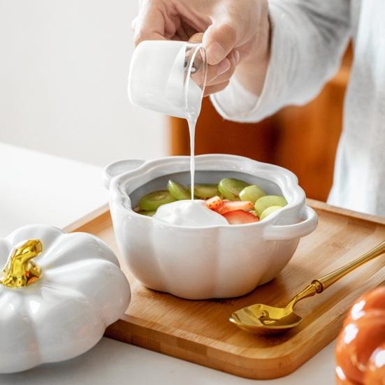 Тыквенная миска с двойными ручками, штабелируемые керамические тыквенные суповые миски, глянцевый эмалированный контейнер для тыквенных закусок для выпечки, сервировки, подарка на Хэллоуин