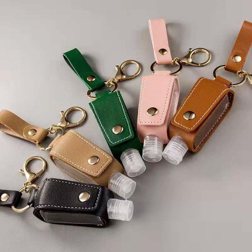 Keyring Plastic With Tassels Keychain Holder Hand Sanitizer Holder Empty Bottle PU leather Cover
