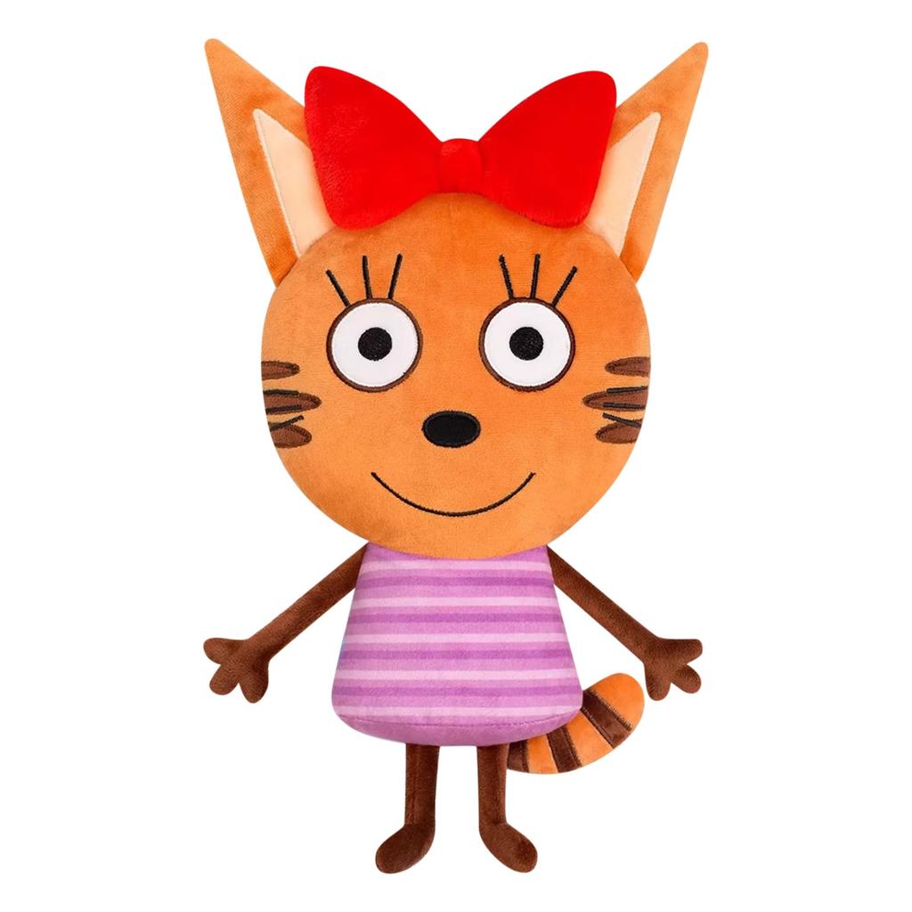 Мягкая Плюшевая Игрушка Набивное Животное Мультяшный Кот Кукла с Бантом и Полосатым Платьем для Детей и Коллекционеров Подходит для Игры и Украшения