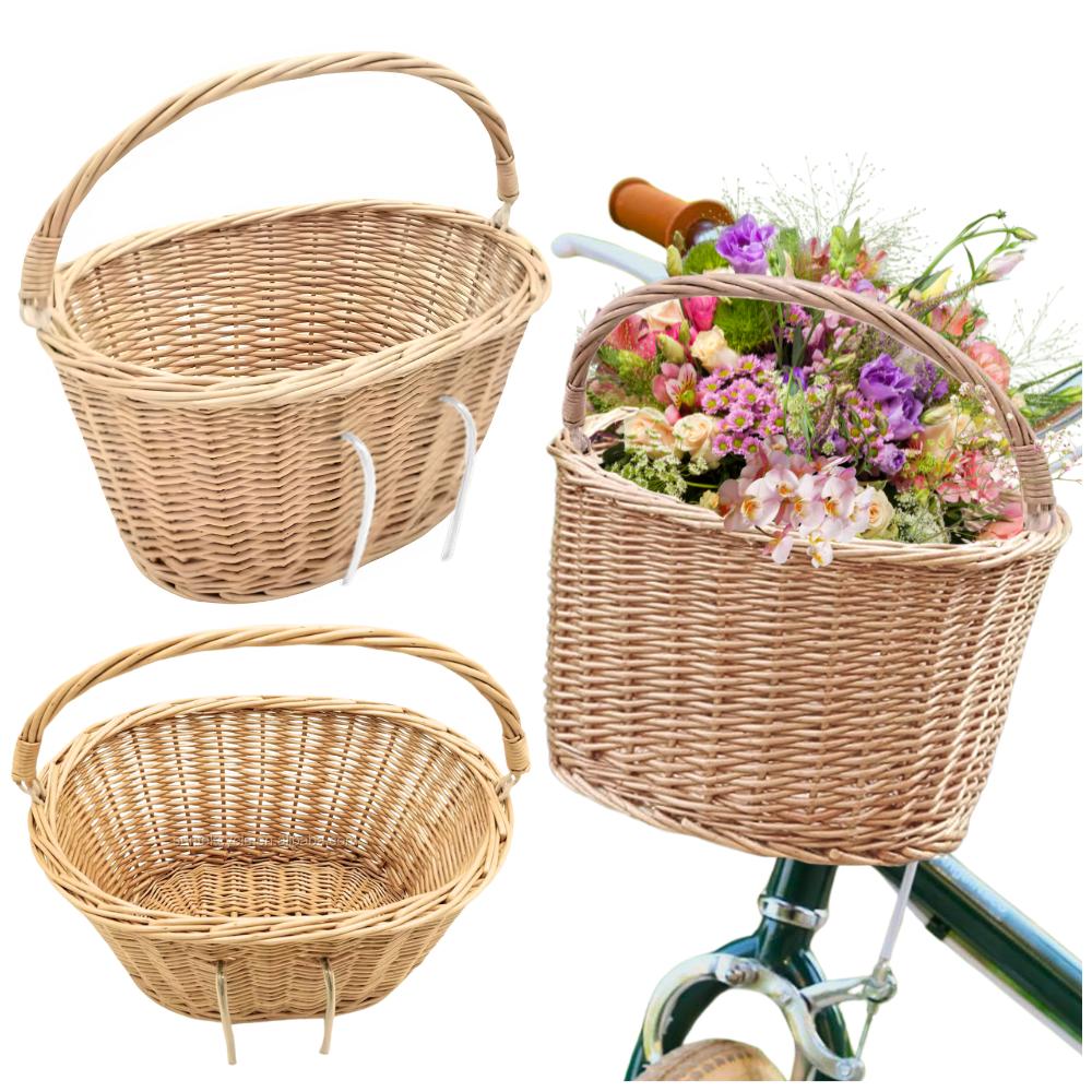 Wicker basket carrier, bicycle basket for handlebars, spacious and strong