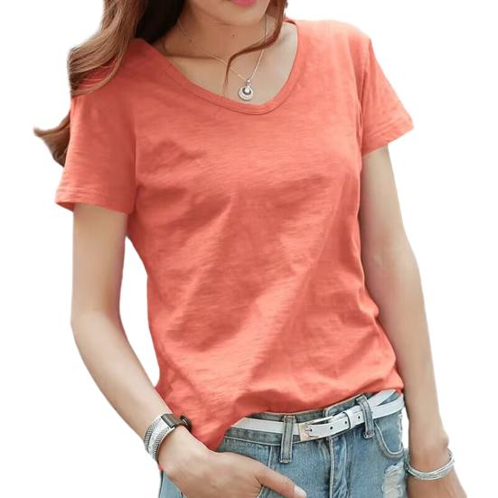 Женская футболка с V-образным вырезом, с коротким рукавом, свободного кроя, однотонная, мягкая