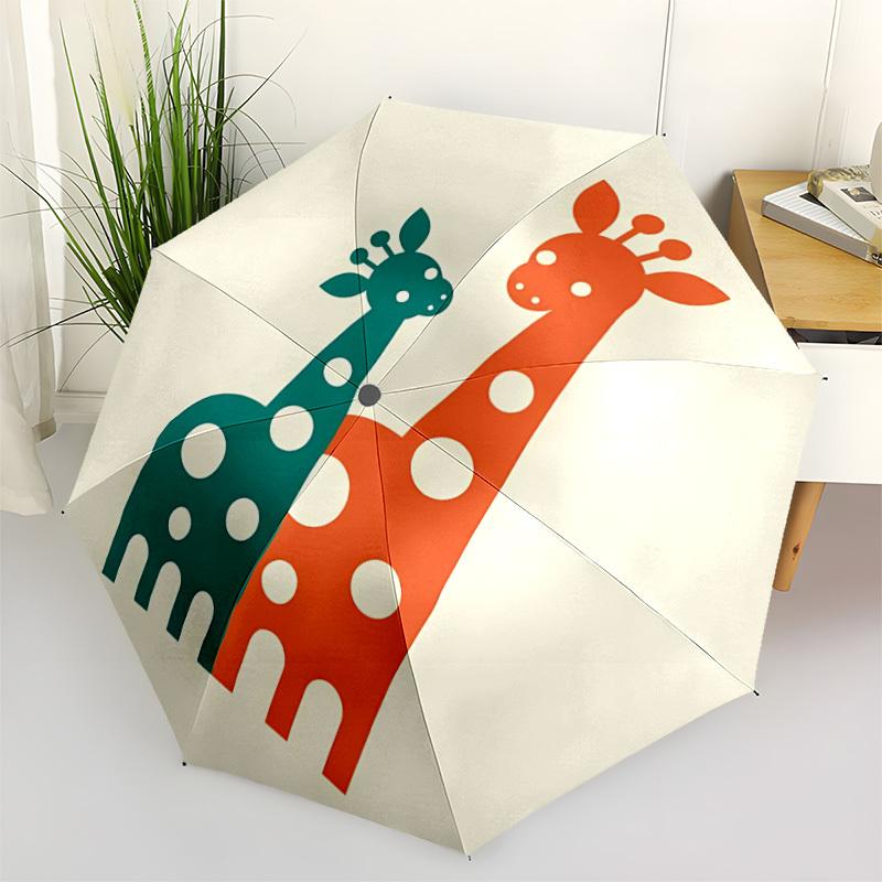 1pc Giraffes Automatic Folding Umbrella Portable Collapsible 8-Rib Umbrella for All Seasons, Casual Outdoor Accessory, B13
