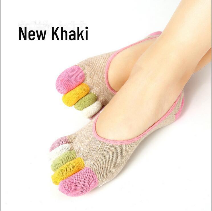 Women's Non-Slip Five-Toe Cotton Boat Socks - Invisible, Shallow Mouth Style for Spring and Summer