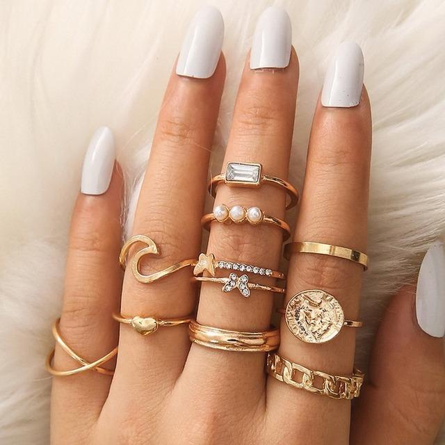 Fashion Jewelry Rings Set Gold Color Hollow Round Opening Women Finger Ring for Girl Lady Party Wedding Gifts