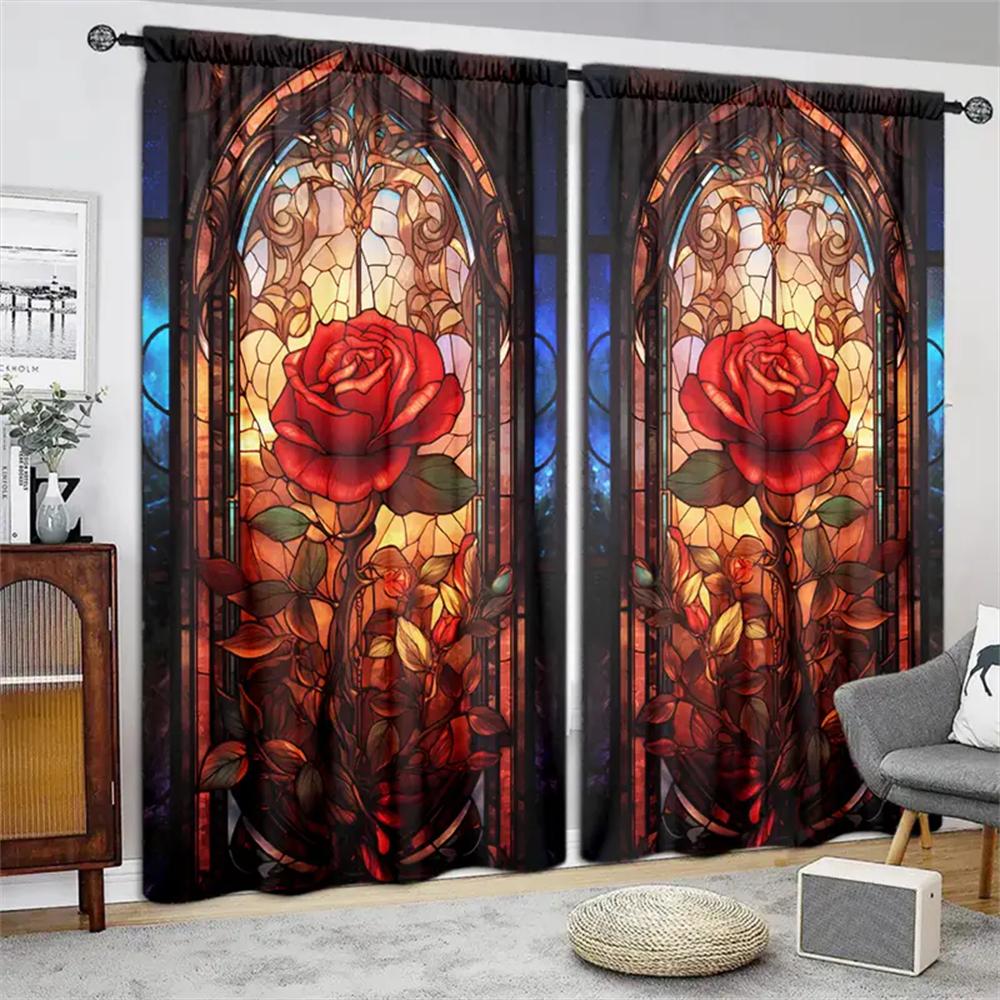 Натуральная витражная дверь, фиолетовые цветочные шторы, жалюзи для гостиной, спальни, ванной комнаты, кухонной двери, домашнего декора, 2 шт.