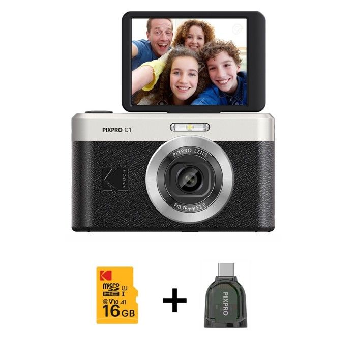 Kodak Pixpro C1 – Appareil Photo Numérique Ultra-Compact, 13MP, Zoom 4X, Écran LCD 2.8", Flash LED, Batterie Intégrée – Noir