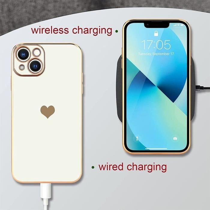 Coque de Protection - Luxe - pour iPhone 13 Pro Max - Blanc - Motif Coeur - Antichoc TPU