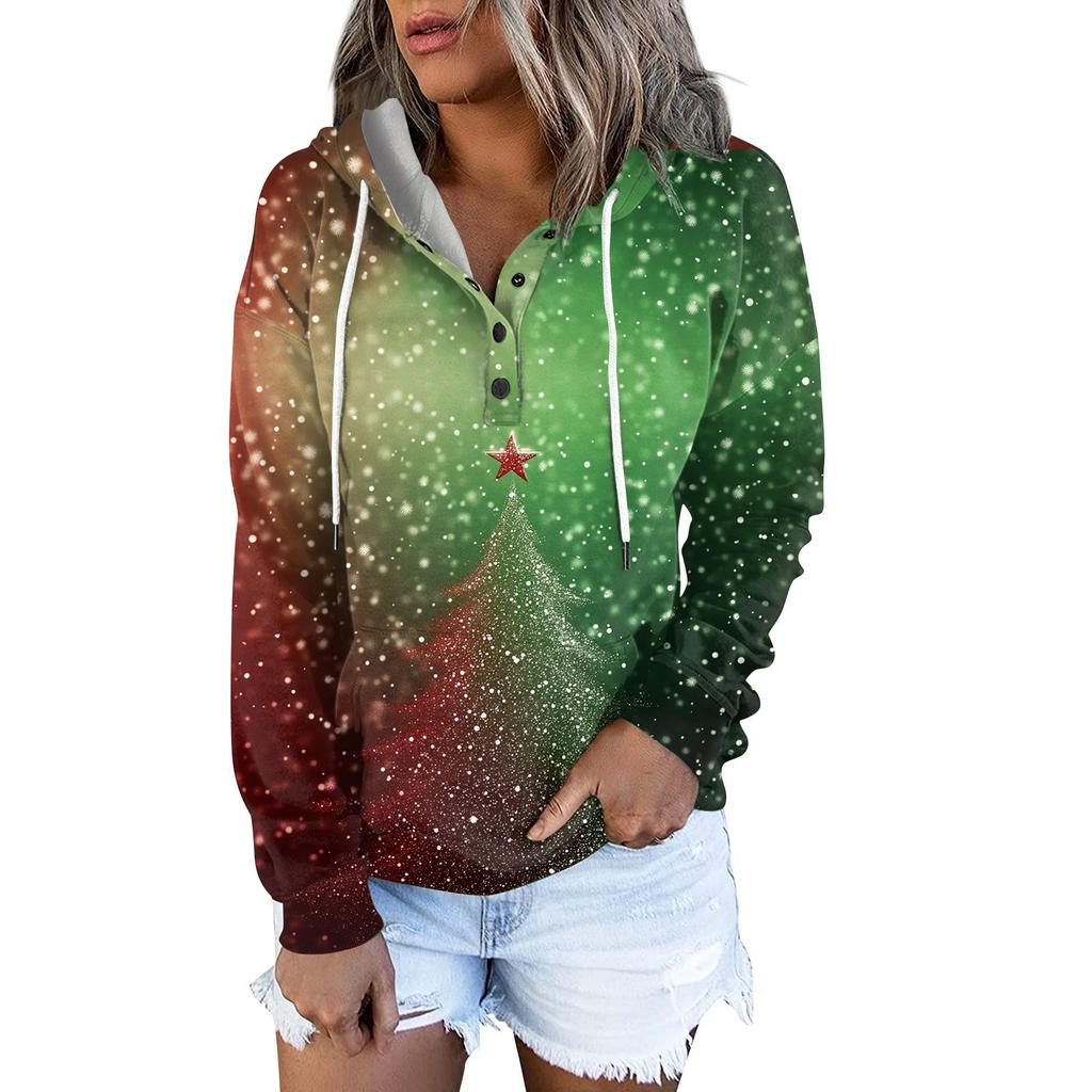 Женские повседневные модные принты с длинным рукавом на пуговицах пуловеры с капюшоном толстовки