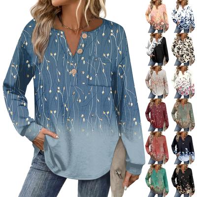 Женский модный топ с длинными рукавами в стиле ретро с принтом