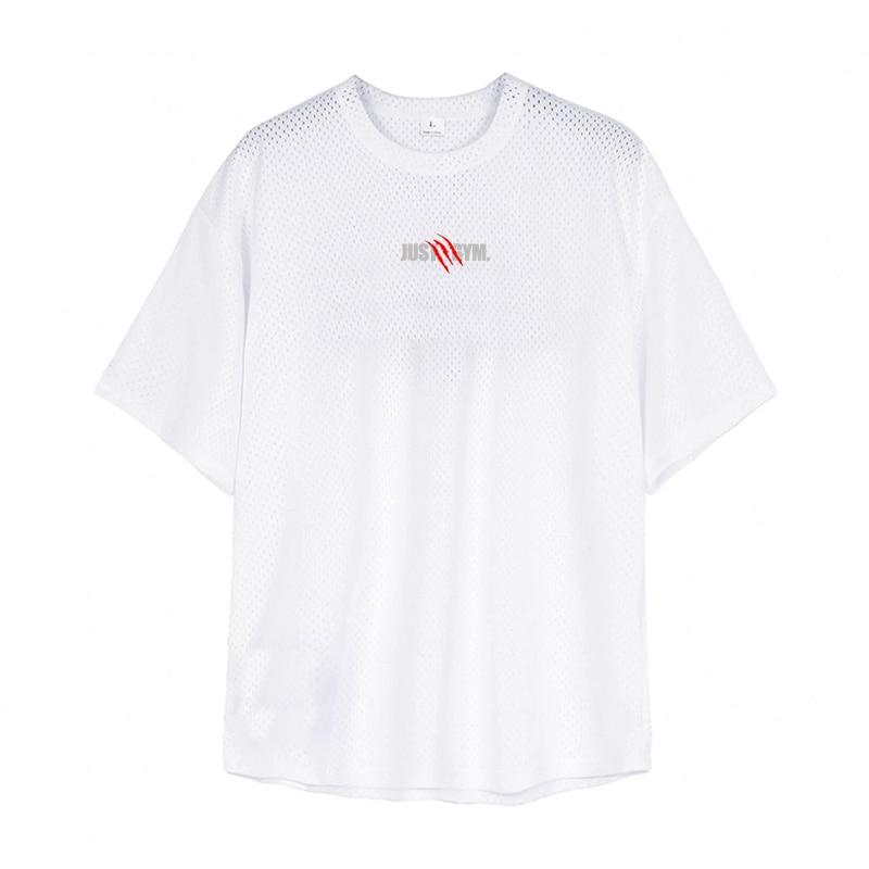 Muscleguys New Style Men's Simple Hollow Breathable Short-sleeve Summer Fitness Sport Sweat-wicking T-Shirts Polyester Mesh