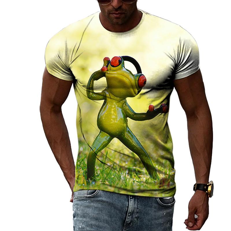 Hip Hop Funny Frog Summer New Men's Personality T-Shirt 3D Printing Creative Trend Short Sleeve Fashion Casual Round Neck Shirt