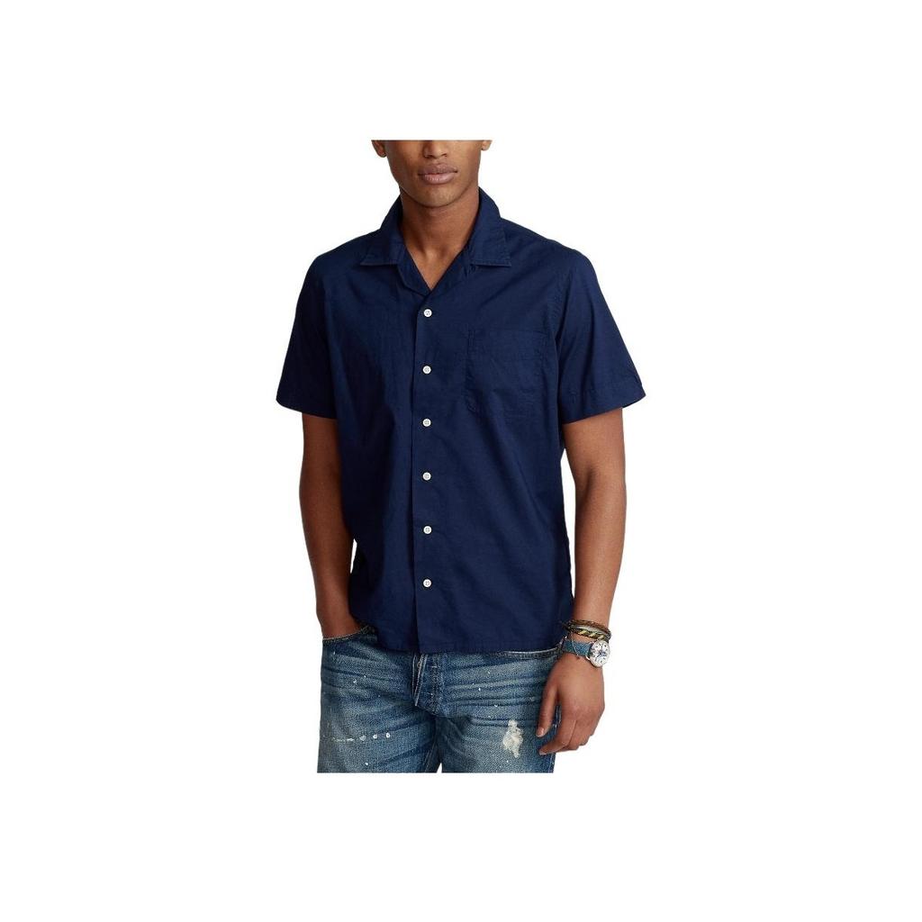 Polo Ralph Lauren Однотонная рубашка с вышивкой пони, свободного кроя, с коротким рукавом, мужская рубашка, темно-синяя, MNPOWOV1N820436-410