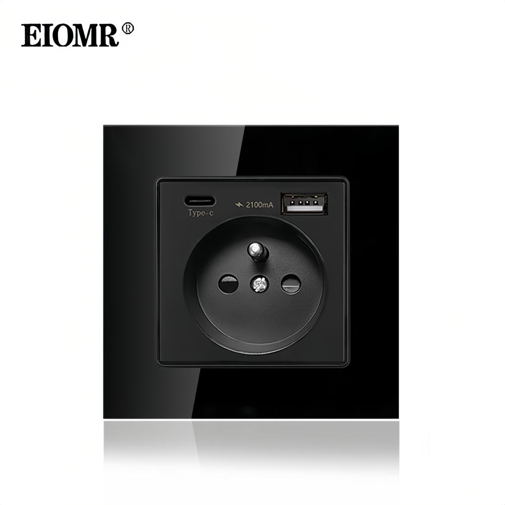 Розетка EIOMR Стандарт Франции, Одинарная Двойная AC 100~250V 16A Белый Черный Настенная Тип-C USB Вилки Розетка для Дома Офиса