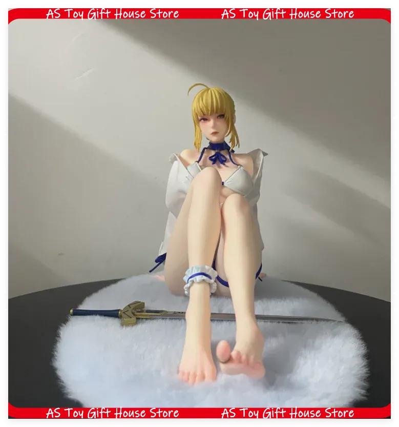 Saber Sitting Gk Anime Figure Cute Ahoge King Model 2D Beautiful Girl Statue Exquisite Desktop Decor Collectible Toy Gift