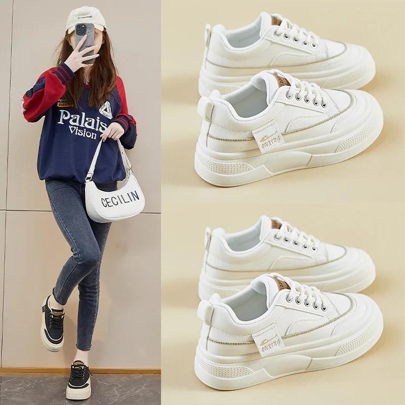 Новые женские кроссовки из искусственной кожи весна-осень на платформе, женская повседневная обувь, удобные туфли на плоской подошве Zapatos 2025