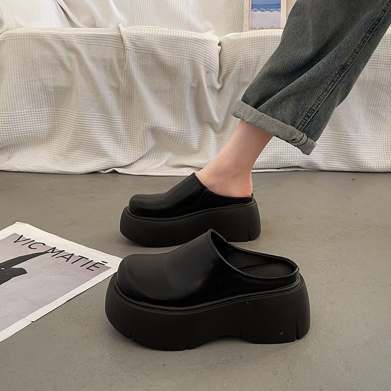 Модные полутапочки 2025 весна новинка суперпопулярные интернет-знаменитости толстая подошва увеличивающие рост тапочки для женщин