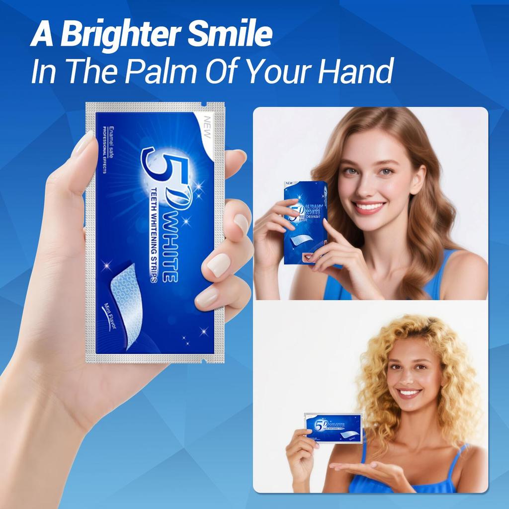 5D Отбеливающие полоски для зубов с технологией, безопасной для эмали, для чувствительных зубов - Эффективны против пятен от кофе и вина - Доступны в наборах по 7, 14 или 21 паре