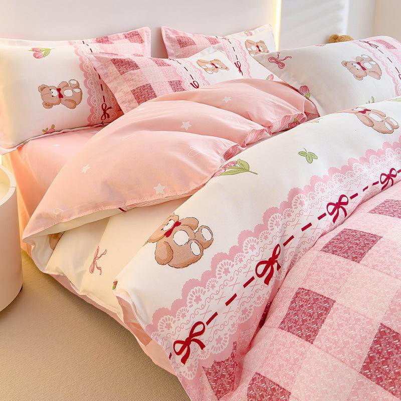 Приятный для кожи хлопковый комплект из четырех частей, простыня из трех частей, пододеяльник, постельное белье