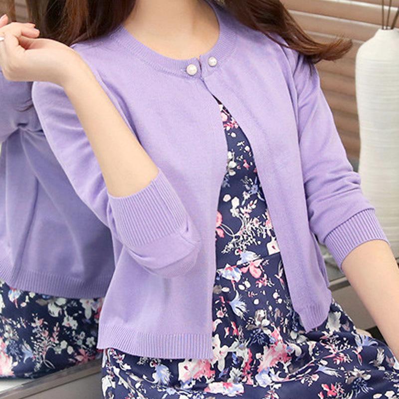 Spring Autumn Sweater Women Cardigan Sweaters Solid Color Pearl Button Women Slim