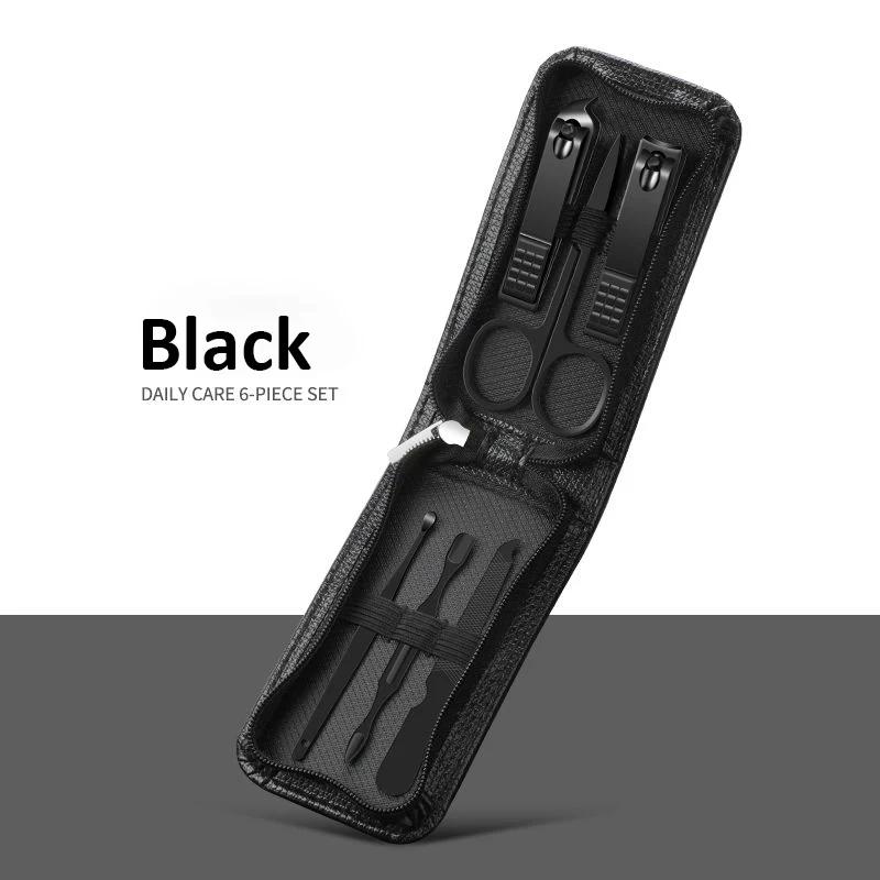 Портативные роскошные маникюрные наборы, наборы для педикюра, набор ярких черных кусачек для ногтей, средства личной гигиены, ножницы для бровей