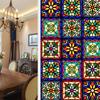 Colorful Stained Glass Window Film Retro Flowers Pattern Non-adhesive Window Decals Static Clings