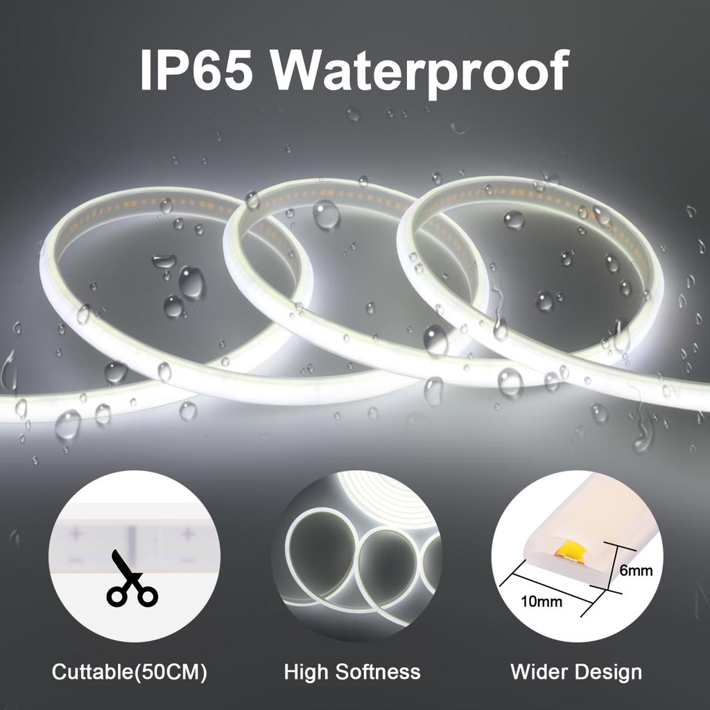 AC 110V 220V COB LED Strip Waterproof EU UK US Kit 3000K 4000K 6000K Garden Home Decor High Bright Flexible Ribbon Neon Light