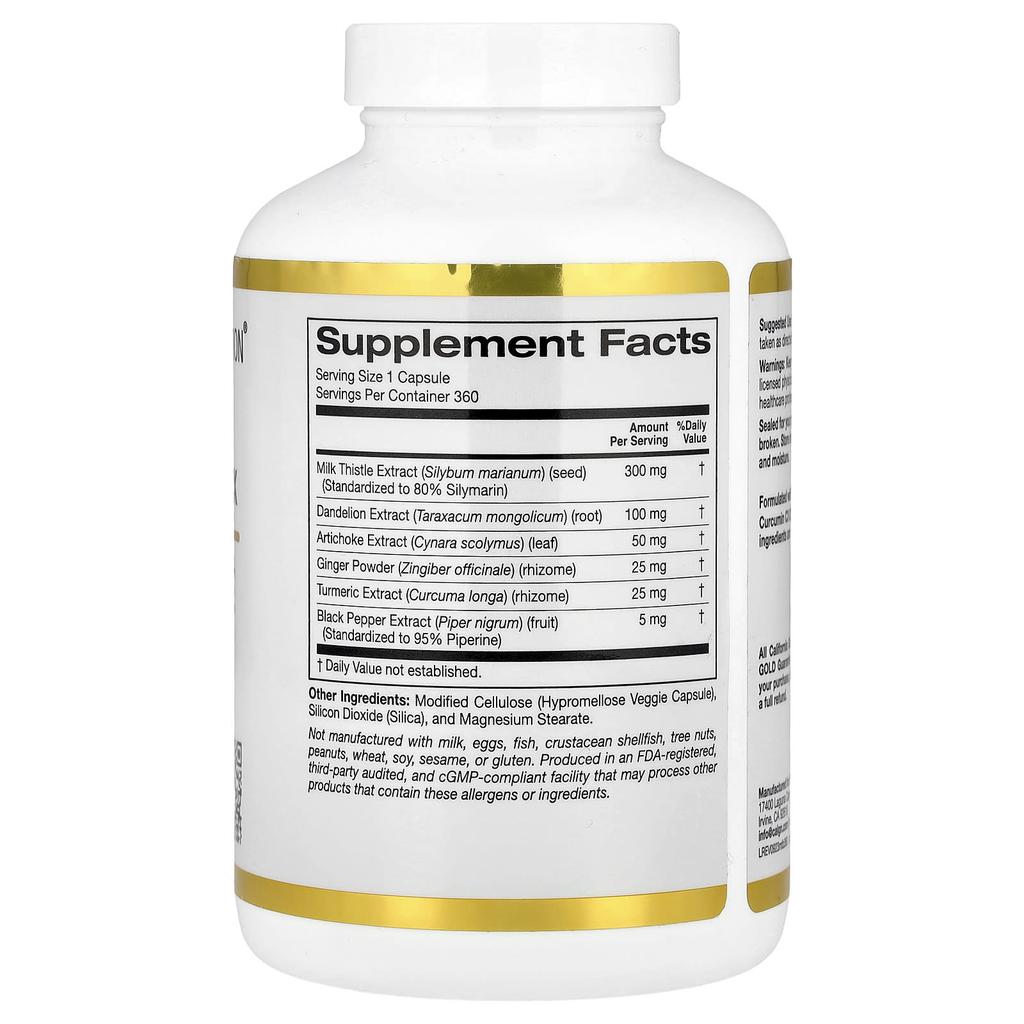 Silymarin Complex, Milk Thistle Extract, Dandelion, Artichoke, Ginger, Bioperine, 360 Veggie Capsules