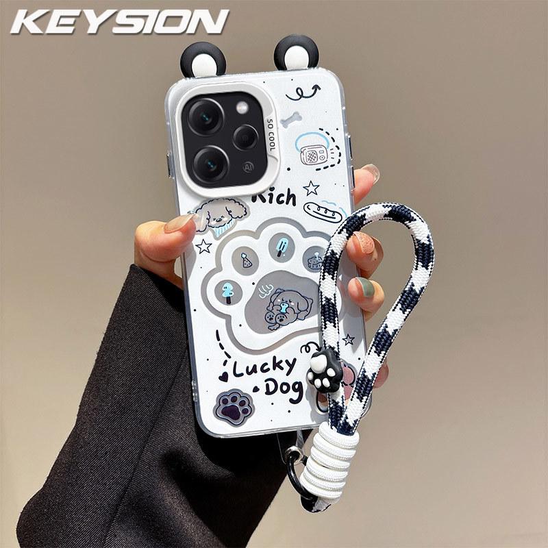 KEYSION Милый мультяшный чехол с ушками для Redmi 12 4G со шнурком Мягкий силикон+ПК Ударопрочная задняя крышка для телефона для Xiaomi Redmi 12 5G