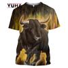 3D Hunting Animal Bull Print T-shirt Magical Harajuku Trend Street Spanish Bullfight Short-sleeved Oversized Men's Top