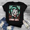 Винтаж STRAY CATS Группа Короткий рукав Хлопок Черный Полный Размер Унисекс Рубашка Унисекс Футболка