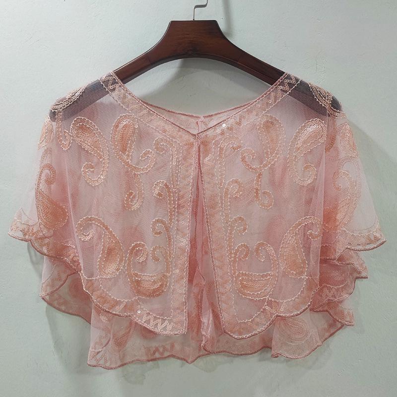 Женская шаль из сетки с пайетками большого размера - Вышитый кардиган без рукавов с бисером и куртка от солнца