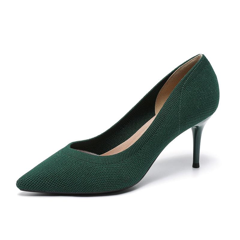 Женские туфли большого размера на каблуках-шпильках с острым носком, повседневные, Flyknit, с мелким вырезом, однотонные, на высоком тонком каблуке, размеры 38-43