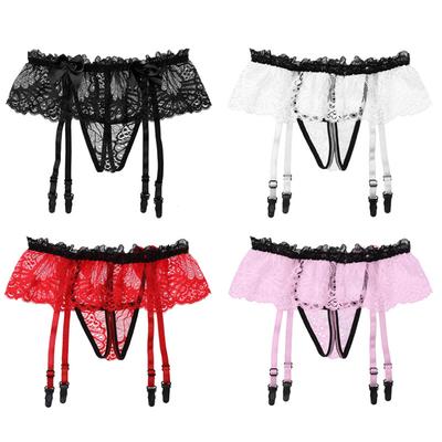 Мужские сексуальные чулки с подвязками, кружевные ремни для чулок, трусики, подвязки с бантом