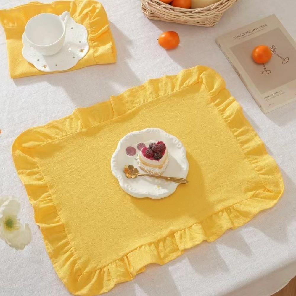 Ruffle Heat-Insulated Mat Stripe Grid Table Mat Washable Coaster  Breakfast