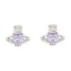 Vivienne Westwood Leonor Mini Heart Shaped Diamond Earrings Women earrings Silver Lavender-Purple 6201032O01P250