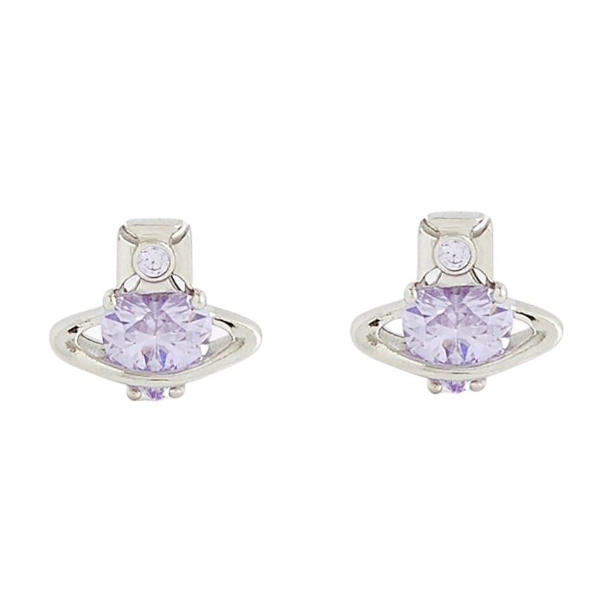 Vivienne Westwood Leonor Mini Heart Shaped Diamond Earrings Women earrings Silver Lavender-Purple 6201032O01P250